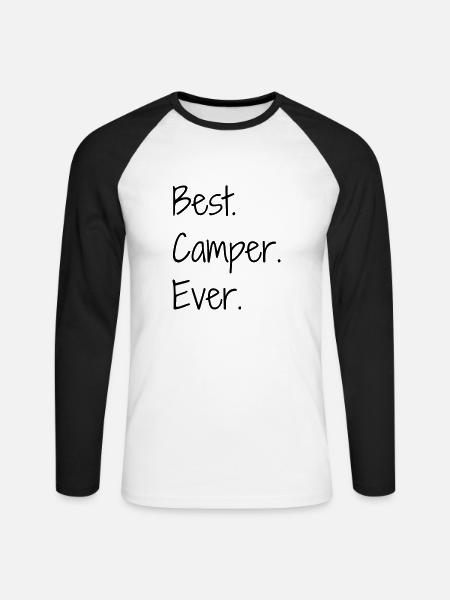Camping / Camper / Zelt / Wandern - Unisex Baseballshirt langarm - Weiß/Schwarz