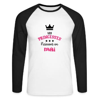 Princesse Anniversaire Bébé Naissance Mai - Unisex Long Sleeve Baseball T-Shirt - white/black - Front - Nik (191cm)