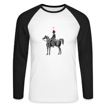 Die Glasgow Horse and Traffic Cone Statue - Unisex Baseballshirt langarm - Weiß/Schwarz - Vorne - Nik (191cm)