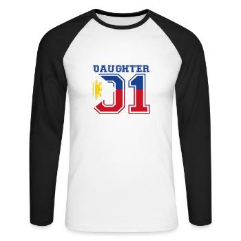 Daughter Tochter queen 01 Philippinen - Unisex Baseballshirt langarm - Weiß/Schwarz - Vorne - Nik (191cm)