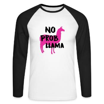 No prob llama - Unisex Baseballshirt langarm - Weiß/Schwarz - Vorne - Nik (191cm)