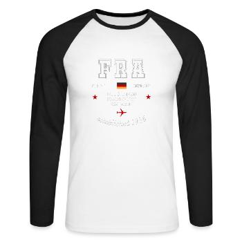 FRA Frankfurt Flughafen Deutschland - Clean Design - Unisex Baseballshirt langarm - Weiß/Schwarz - Vorne - Nik (191cm)