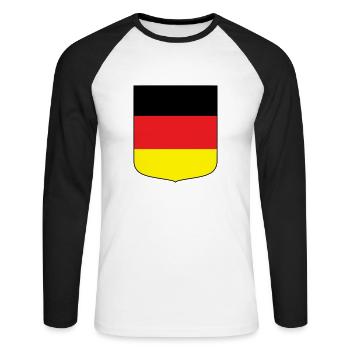 Deutschland (schwarzer Rand) - Unisex Baseballshirt langarm - Weiß/Schwarz - Vorne - Nik (191cm)