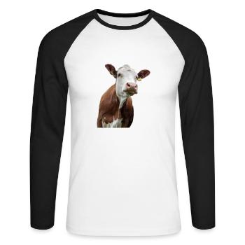 Cow. Kuh. koe. ko. vaca. ku. lehmä. vache - Unisex Baseballshirt langarm - Weiß/Schwarz - Vorne - Nik (191cm)