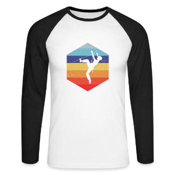 Bouldering Bouldering Women's Boulder Climber - Unisex Long Sleeve Baseball T-Shirt - white/black - Front - Nik (191cm)