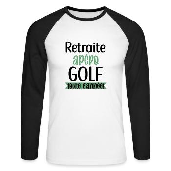 Retraite apéro Golf cadeau humour homme golfeur - T-shirt baseball manches longues Homme - blanc/noir - Devant - Nik (191cm)