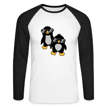 Pinguine Crew 2 Freunde - Unisex Baseballshirt langarm - Weiß/Schwarz - Vorne - Nik (191cm)
