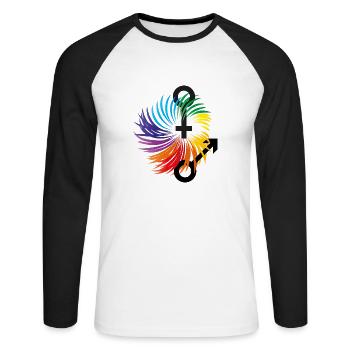 gender rols - Unisex Baseballshirt langarm - Weiß/Schwarz - Vorne - Nik (191cm)