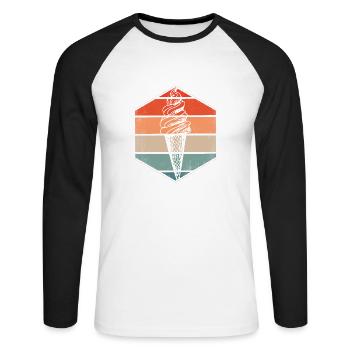 RETRO T-Shirt für Eisliebhaber... - Unisex Baseballshirt langarm - Weiß/Schwarz - Vorne - Nik (191cm)
