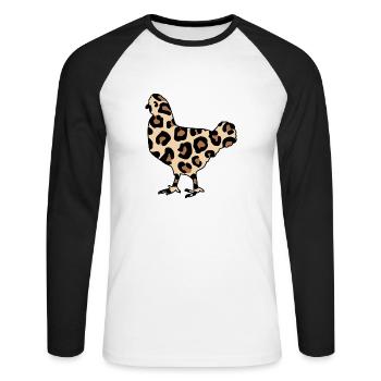 hühner hühnerleben gender-huhn im leopardlook - Unisex Baseballshirt langarm - Weiß/Schwarz - Vorne - Nik (191cm)