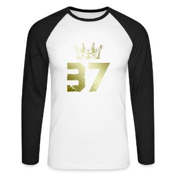 37 Couronne numérique - T-shirt baseball manches longues Homme - blanc/noir - Devant - Nik (191cm)