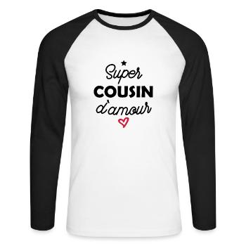super cousin d amour - T-shirt baseball manches longues Homme - blanc/noir - Devant - Nik (191cm)
