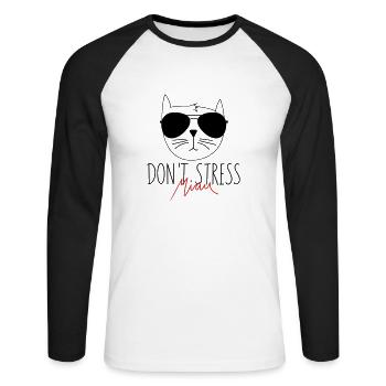 Don t Stress Meow Color Customizable - Unisex Long Sleeve Baseball T-Shirt - white/black - Front - Nik (191cm)