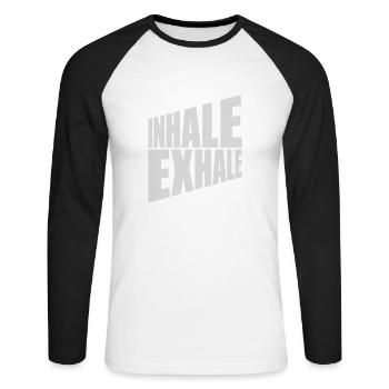 Inspirez expirez Yoga citation - T-shirt baseball manches longues Homme - blanc/noir - Devant - Nik (191cm)