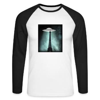 UFO Over Paris - Unisex Long Sleeve Baseball T-Shirt - white/black - Front - Nik (191cm)