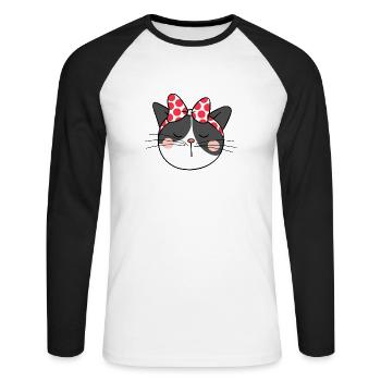 Mignon Kawaii drôle de chat disant miaulement - T-shirt baseball manches longues Homme - blanc/noir - Devant - Nik (191cm)