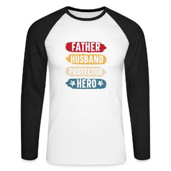 Father husband protector hero original gift - T-shirt baseball manches longues Homme - blanc/noir - Devant - Nik (191cm)