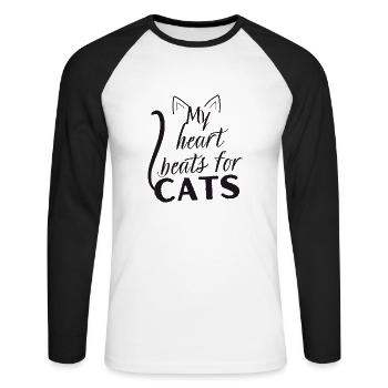 My heart beats for cats - Gift Humor Cat - Unisex Long Sleeve Baseball T-Shirt - white/black - Front - Nik (191cm)