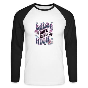 Salsa Hippie Style, Flower Power, Retro Style, - Unisex Long Sleeve Baseball T-Shirt - white/black - Front - Nik (191cm)