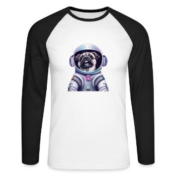 Chien carlin en combinaison spatiale Idée cadeau amusante - T-shirt baseball manches longues Homme - blanc/noir - Devant - Nik (191cm)