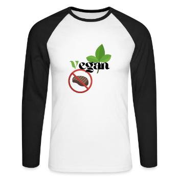 Vegan - Unisex Baseballshirt langarm - Weiß/Schwarz - Vorne - Nik (191cm)