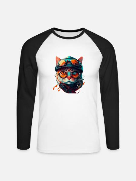 Getigertes Katzengesicht mit Style Sonnenbrille - Unisex Baseballshirt langarm - Weiß/Schwarz