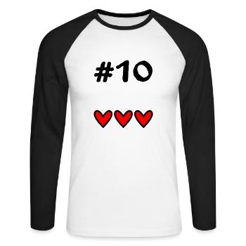 10 ANS. 10e ANNIVERSAIRE. ANNIVERSAIRE 10 ANS. 10 - T-shirt baseball manches longues Homme - blanc/noir - Devant - Nik (191cm)
