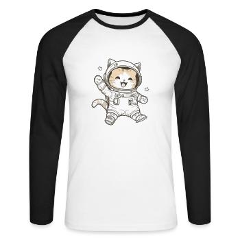 Kawaii mignon Happy Astronaut Cat - T-shirt baseball manches longues Homme - blanc/noir - Devant - Nik (191cm)