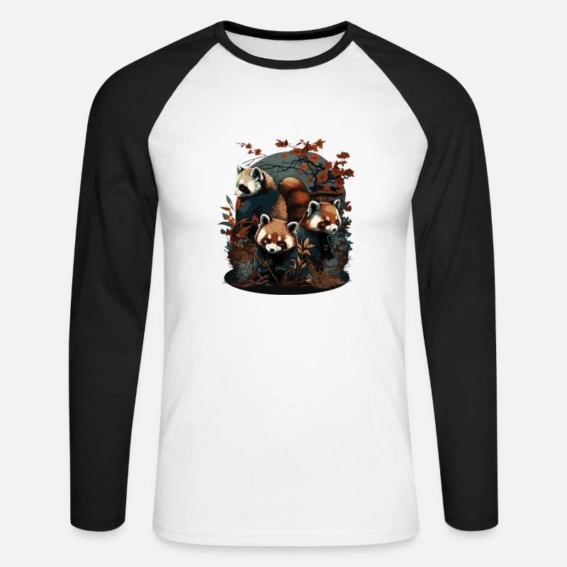 Roter Panda 2 - Unisex Baseballshirt langarm - Weiß/Schwarz