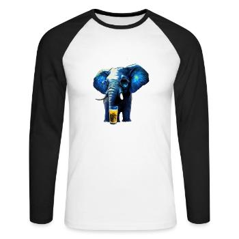 Cool blue elephant with beer and sunglasses - Unisex Long Sleeve Baseball T-Shirt - white/black - Front - Nik (191cm)