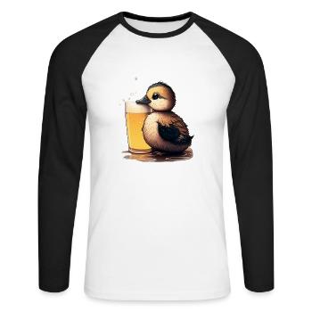 Süßes baby entchen mit bier - Unisex Baseballshirt langarm - Weiß/Schwarz - Vorne - Nik (191cm)