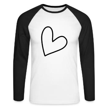 Schlichtes Herz Symbol - Unisex Baseballshirt langarm - Weiß/Schwarz - Vorne - Nik (191cm)