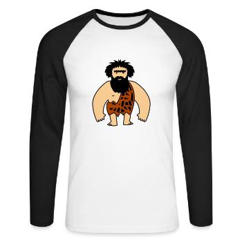 Höhlenmensch - Unisex Baseballshirt langarm - Weiß/Schwarz - Vorne - Nik (191cm)