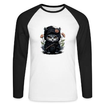 Le chat ninja : un combattant invincible - T-shirt baseball manches longues Homme - blanc/noir - Devant - Nik (191cm)