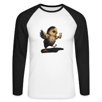 Un oiseau mignon boit une bière - T-shirt baseball manches longues Homme - blanc/noir - Devant - Nik (191cm)