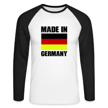 made in germany - Unisex Baseballshirt langarm - Weiß/Schwarz - Vorne - Nik (191cm)