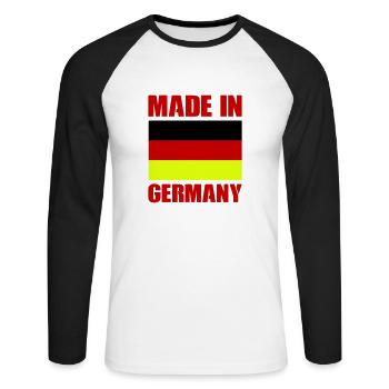 made in germany - Unisex Baseballshirt langarm - Weiß/Schwarz - Vorne - Nik (191cm)