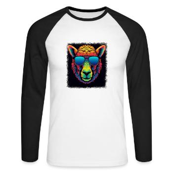 Citation amusante anti-guerre - T-shirt baseball manches longues Homme - blanc/noir - Devant - Nik (191cm)