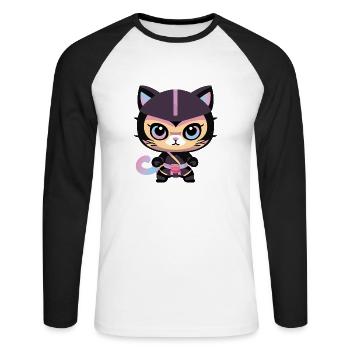 Ninja Cat Pinky Kitty - T-shirt baseball manches longues Homme - blanc/noir - Devant - Nik (191cm)
