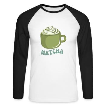 Matcha - Unisex Baseballshirt langarm - Weiß/Schwarz - Vorne - Nik (191cm)