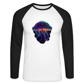 Galaxy Qualle - Unisex Baseballshirt langarm - Weiß/Schwarz - Vorne - Nik (191cm)