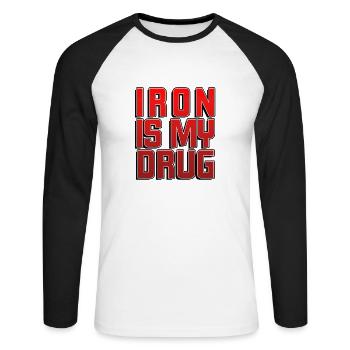 Iron is my drug 2 - Unisex Baseballshirt langarm - Weiß/Schwarz - Vorne - Nik (191cm)