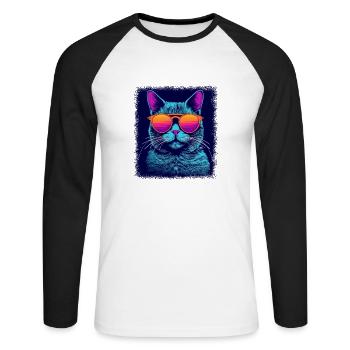 humour chat propriétaire animal amour présent idée chat animal de compagnie - T-shirt baseball manches longues Homme - blanc/noir - Devant - Nik (191cm)