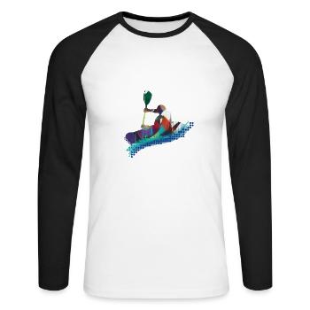 Rudern, Rafting, Kajak, Graffiti, Boot - Unisex Baseballshirt langarm - Weiß/Schwarz - Vorne - Nik (191cm)