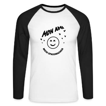 Mon ami mein Spassmacher | mein Freund Design - Unisex Baseballshirt langarm - Weiß/Schwarz - Vorne - Nik (191cm)
