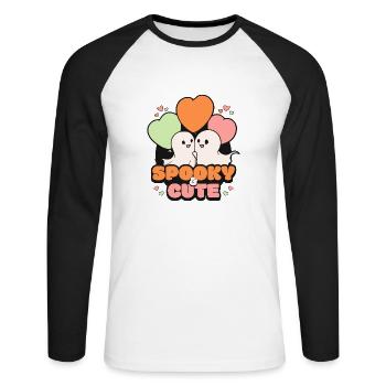 Gruseliges Oktober Niedliches Halloween Geist - Unisex Baseballshirt langarm - Weiß/Schwarz - Vorne - Nik (191cm)