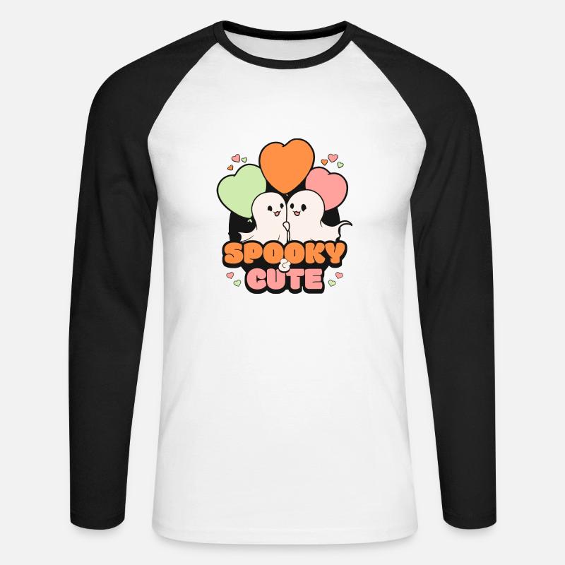 Spooky October Cute Halloween Ghost - Unisex Long Sleeve Baseball T-Shirt - white/black