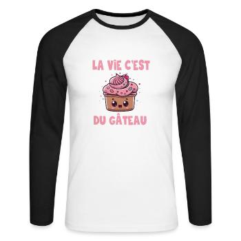 citation humour français cuisine - T-shirt baseball manches longues Homme - blanc/noir - Devant - Nik (191cm)
