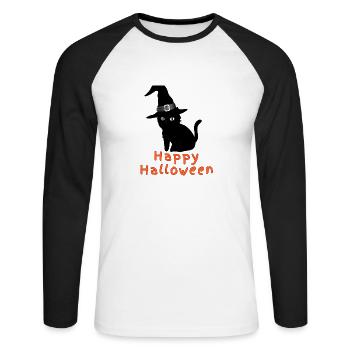 Joyeux halloween, chat, halloween - T-shirt baseball manches longues Homme - blanc/noir - Devant - Nik (191cm)
