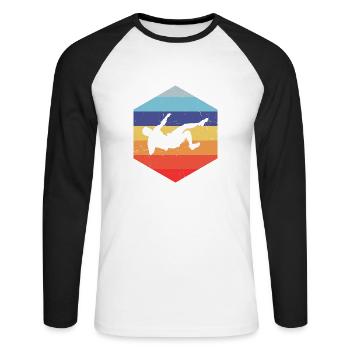 Damen Herren Klettern Bouldering Bouldern - Unisex Baseballshirt langarm - Weiß/Schwarz - Vorne - Nik (191cm)